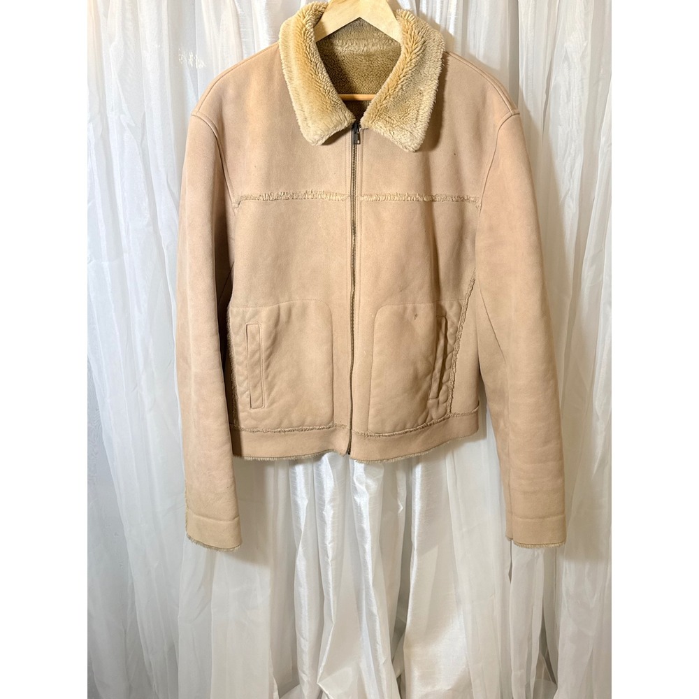 Mauritius Faux Suede Shearling Jacket XL Tan Zip Up Aviator Coat